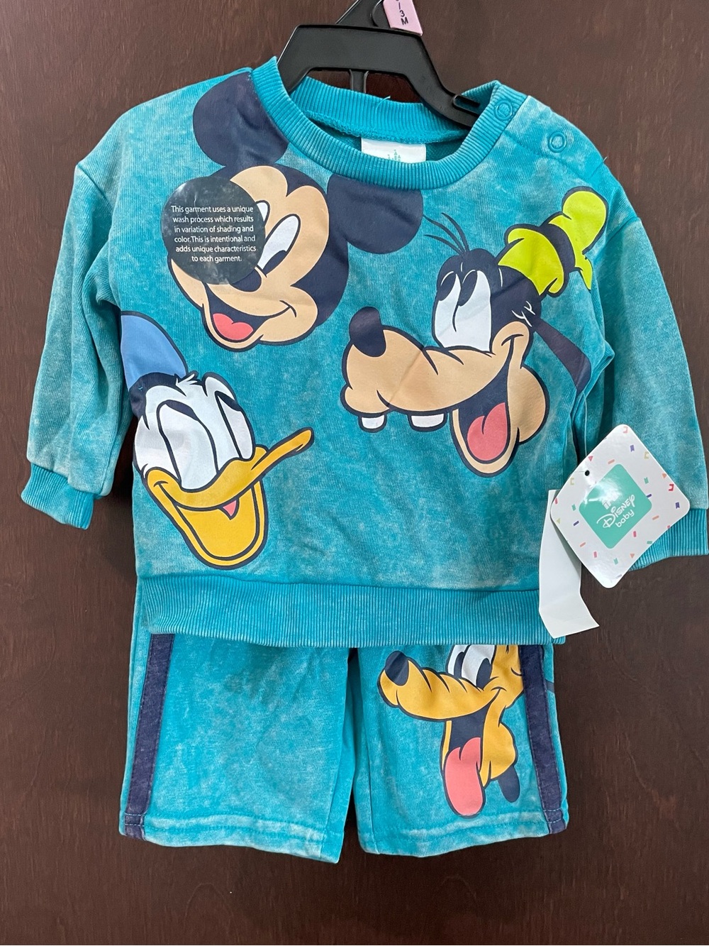 NWT Disney Teal Mickey, Donald & Goofy Matching Set Shirt & Pants Size 0-3 Mon